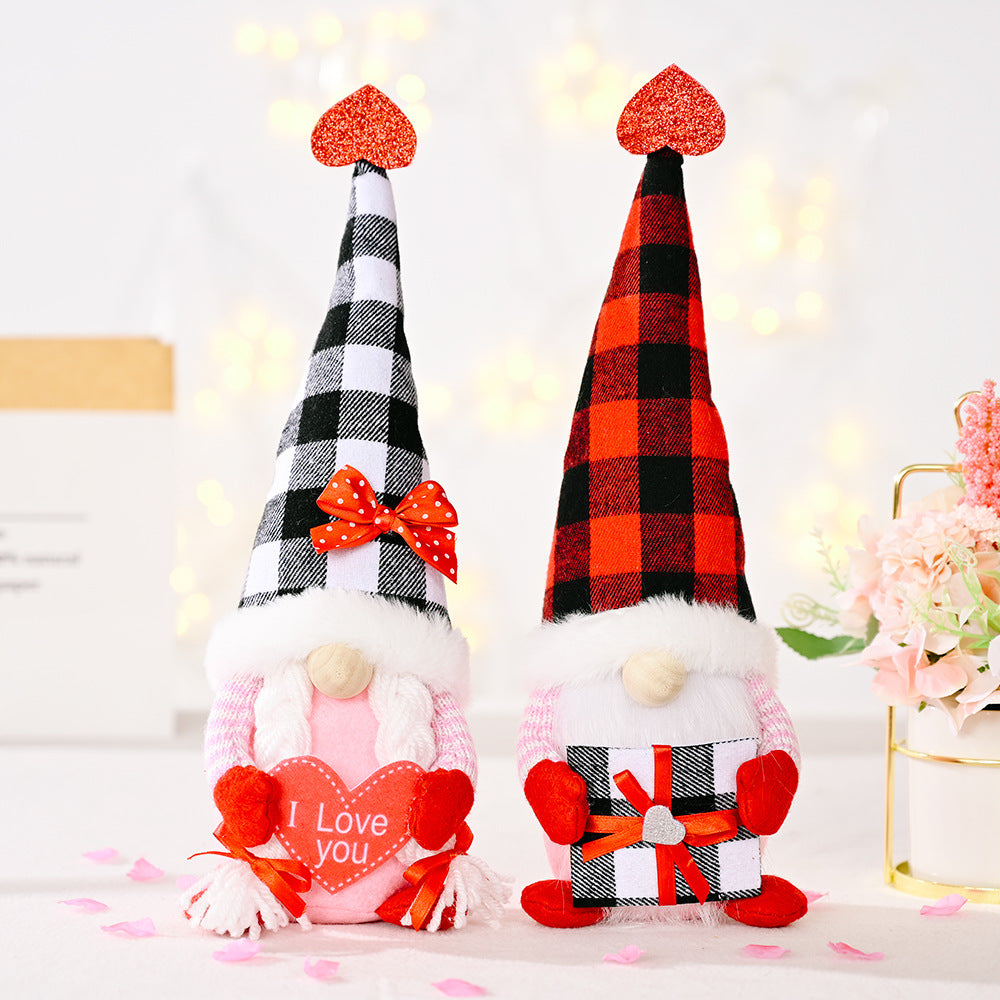 Valentine’s Day Faceless Gnome Plush Doll – Heart Elf Desktop & Home Decor