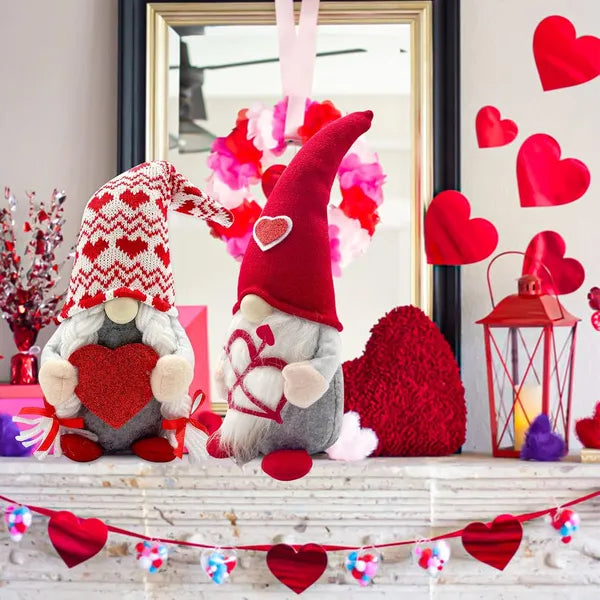 Valentine’s Day Lighted Gnome Decorations (2-Pack) – Scandinavian Cupid Plush Table Ornaments