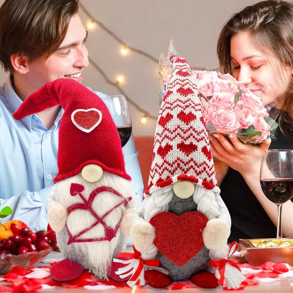 Valentine’s Day Lighted Gnome Decorations (2-Pack) – Scandinavian Cupid Plush Table Ornaments