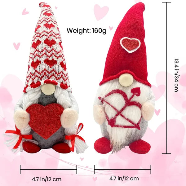 Valentine’s Day Lighted Gnome Decorations (2-Pack) – Scandinavian Cupid Plush Table Ornaments