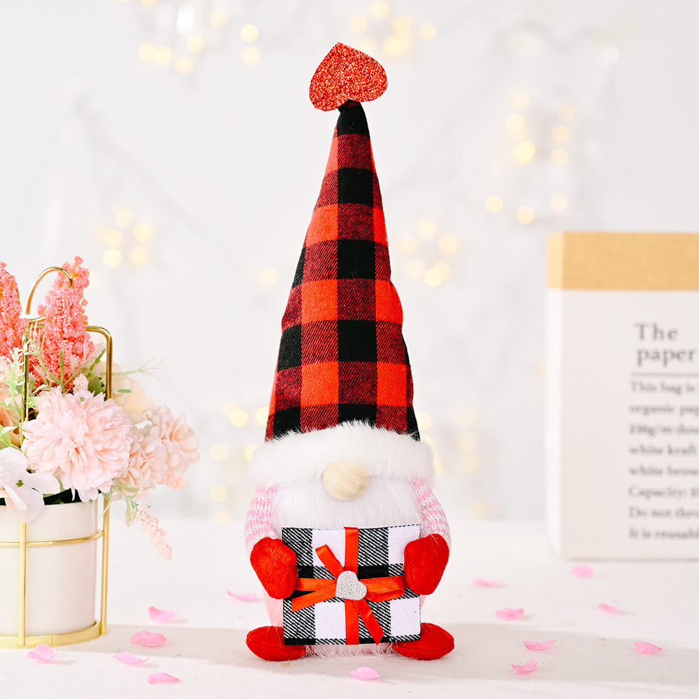 Valentine’s Day Faceless Gnome Plush Doll – Heart Elf Desktop & Home Decor