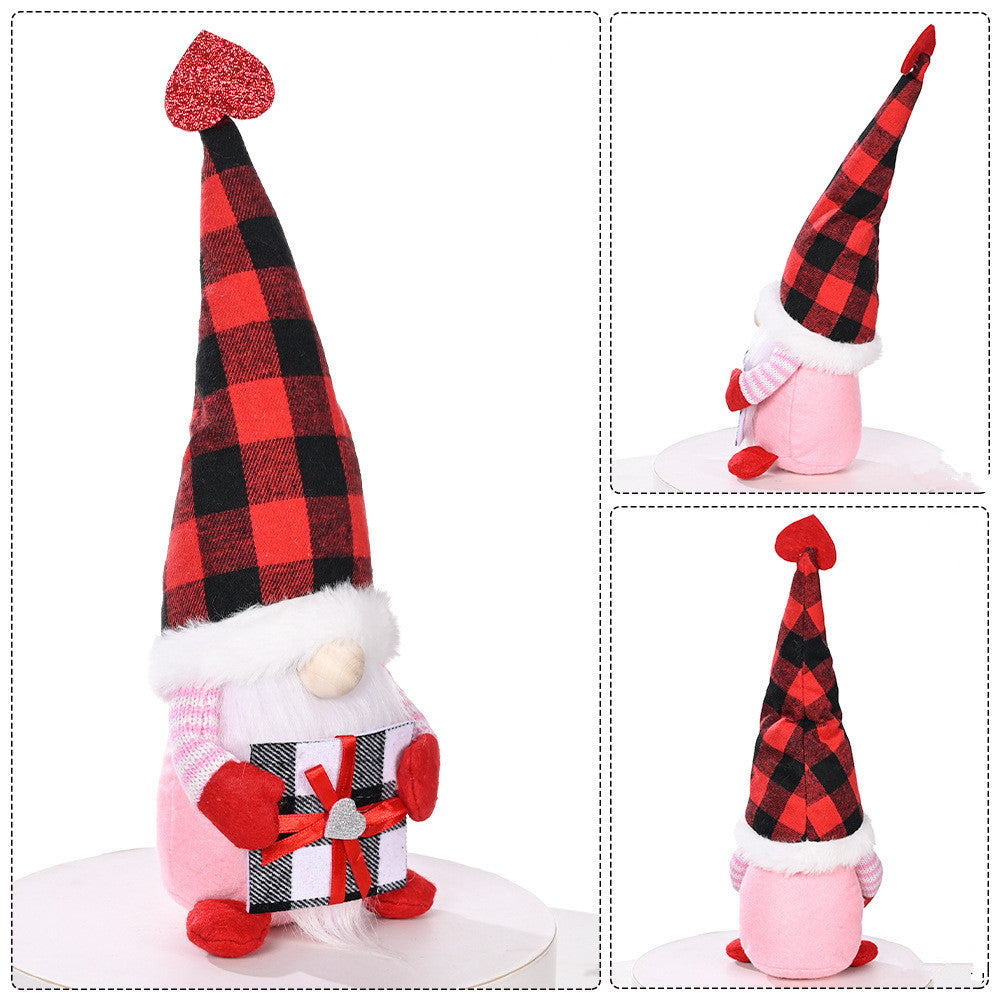 Valentine’s Day Faceless Gnome Plush Doll – Heart Elf Desktop & Home Decor