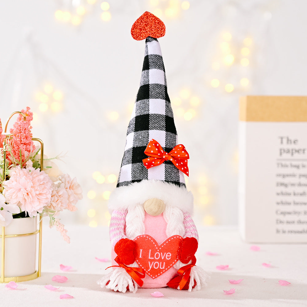 Valentine’s Day Faceless Gnome Plush Doll – Heart Elf Desktop & Home Decor