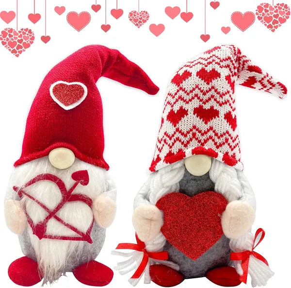 Valentine’s Day Lighted Gnome Decorations (2-Pack) – Scandinavian Cupid Plush Table Ornaments